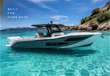 White charter boat anchored in turquoise Caribbean water